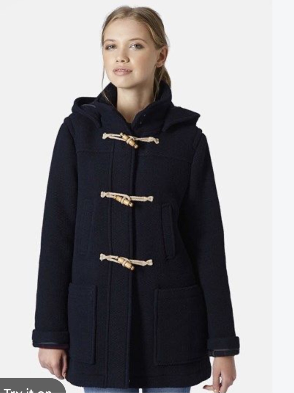 Topshop Navy Hooded Toggle Peacoat